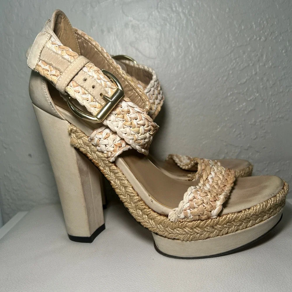 Stuart Weitzman Platform Sandals‎ Espadrille Raffia 5